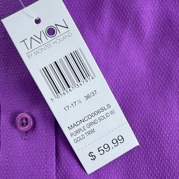 Tayion Purple Dress Shirt With Gold XL 17-17.5 36/37 Button-Up Mens  NWT 5419 - Picture 5 of 7